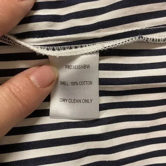 Parker Navy Blue and White Off the Shoulder Ruffle Smocked Blouse - Picture 5 of 5